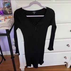 TOPSHOP ribbed black button dress